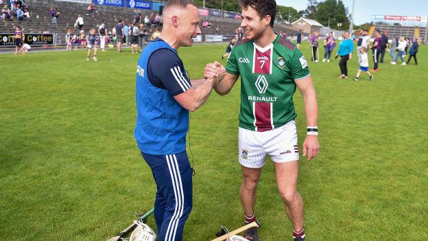 Joe Fortune and Robbie Greville celebrate following Westmeath's dramatic Leinster SHC win over Wexford. Photo by Daire Brennan/Sportsfile