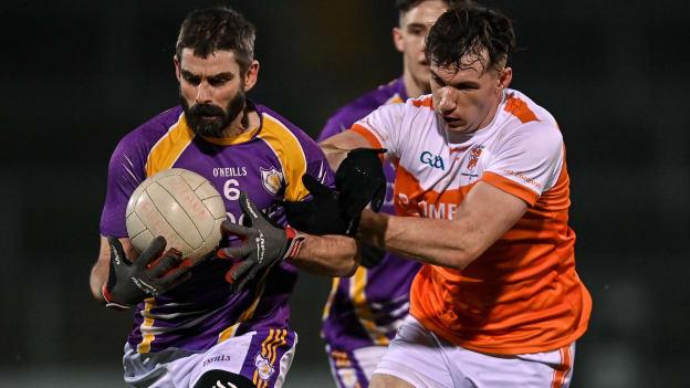 Declan Cassidy, Derrygonnelly Harps, in action against Barry McCambridge, Clann Eireann, at Kingspan Breffni.