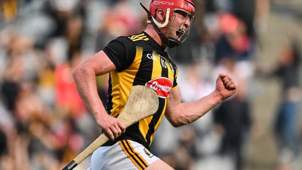 Adrian Mullen celebrates after scoring Kilkenny's equalising goal in injury-time of normal time. 