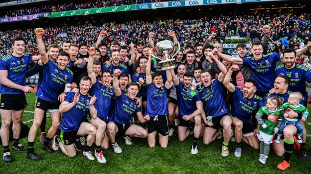Mayo players celebrate after victory over Kerry in the Allianz Football League Division 1 Final. 