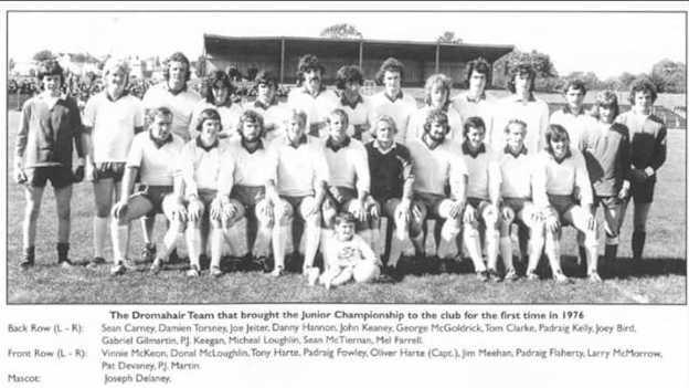 The Dromahair men's team that won the 1976 Leitrim Junior Football Championship. 