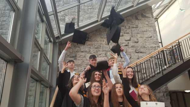 Some of the 2021/2022 Clondalkin Round Towers DEYLI particpants celebrating their QQI Level 6 Foundation Certificate in Youth Leadership and Community Action from NUIG.