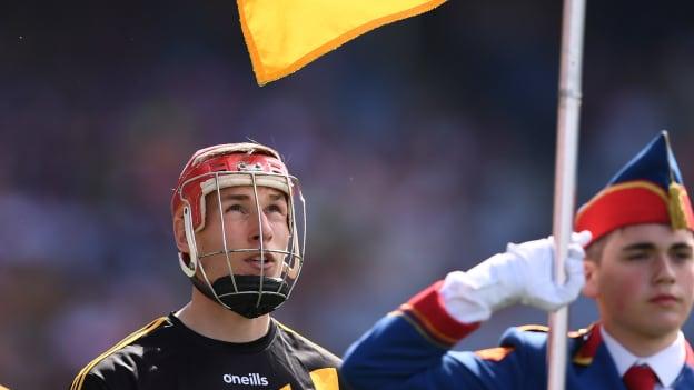 Kilkenny captain Cillian Buckley leads his team out for the Leinster SHC Final pre-match parade. 