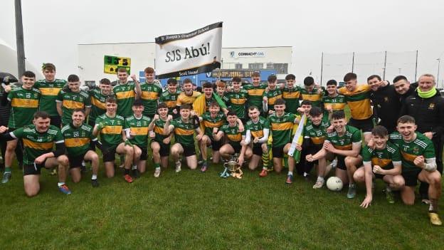 The St. Joseph's, Donaghmore players celebrate after winning the Masita Post Primary Schools SFC 'B' Final. 
