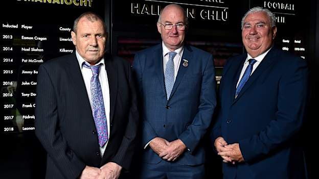 Former Limerick hurler Leonard Enright, GAA President John Horan, and former Armagh footballer Joe Kernan pictured at the GAA Museum Hall of Fame.
