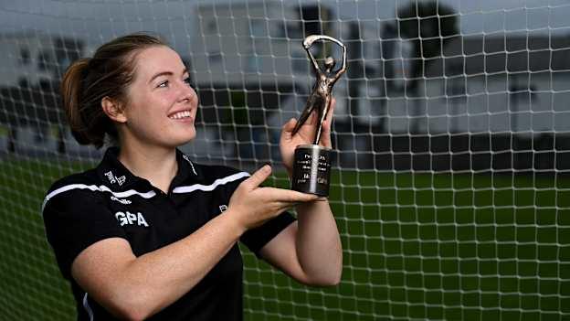 Gráinne Egan of Offaly with the PwC GPA Women's Player of the Month in Camogie at Tullamore GAA club in Offaly.