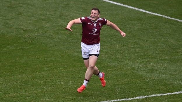 Westmeath substitute Kieran Martin celebrates after scoring the decisive goal in the Tailteann Cup final at Croke Park.