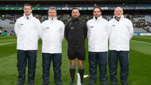 Referee David Gough (centre) with his umpires Stephen Gough, Eugene Gough, Dean Gough, and Terry Gough.
