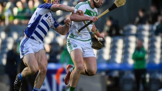 Adrian Mullen, Ballyhale Shamrocks, and Simon Leacy, Naas, in AIB Leinster Club SHC action at Croke Park.