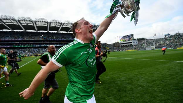 Shane Dowling with the Liam MacCarthy Cup at Croke Park on Sunday.
