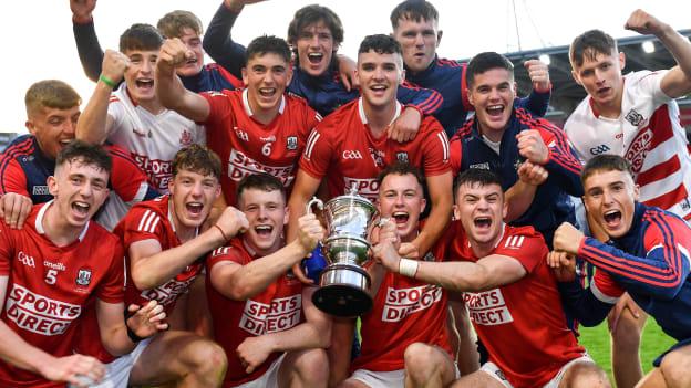 Cork players celebrate after victory over Limerick in the Bord Gáis Energy Munster U-20 Hurling Final. 