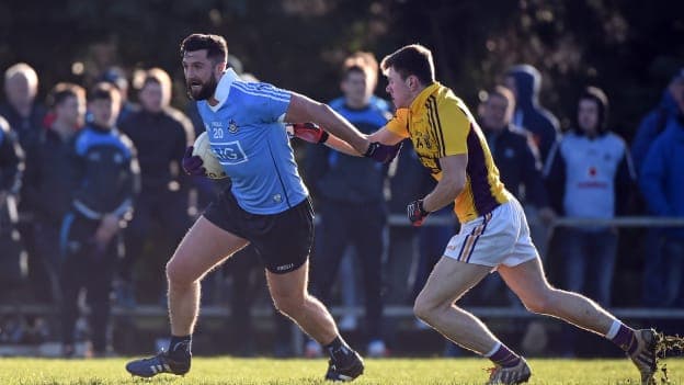 Ross Hazley, Dublin, in action against Tom Byrne, Wexford, at Enniscorthy.