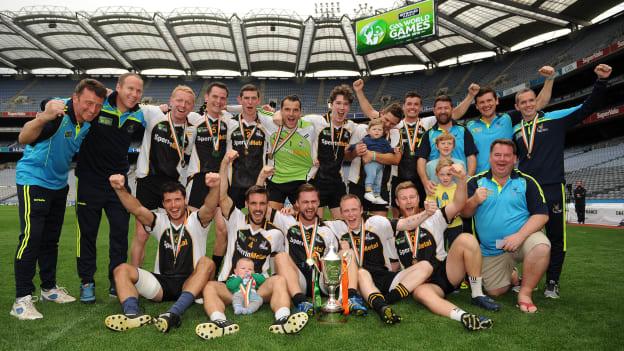 Middle East players celebrate their victory in the 2016 GAA World Games Mens Football Irish Cup Final.