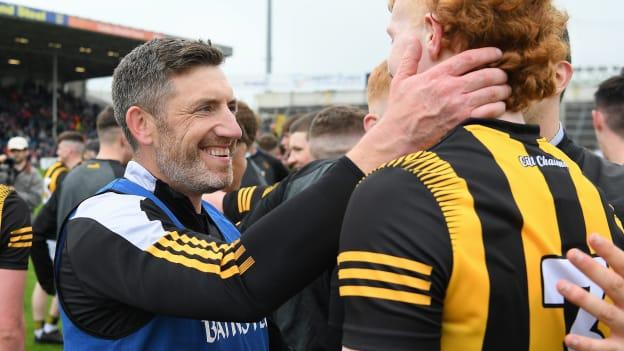 Kilkenny manager Derek Lyng grabs Seán Purcell of Kilkenny in celebration after the oneills.com GAA Hurling All-Ireland U20 Championship Final match between Kilkenny and Limerick at FBD Semple Stadium in Thurles, Tipperary. Photo by George Tewkesbury/Sportsfile.