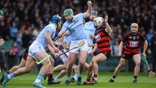 Ronan Lynch, Na Piarsaigh, and Dessie Hutchinson, Ballygunner, in AIB Munster Club SHC semi-final action at TUS Gaelic Grounds.