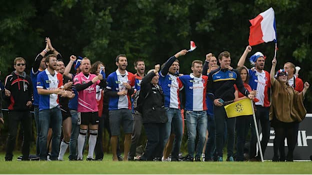Supporters of the French team pictured at the UCD campus during the Etihad World Games.