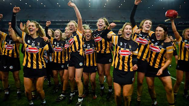 Kilkenny players celebrate following the Liberty Insurance All-Ireland Senior Camogie Championship Final match between Galway and Kilkenny at Croke Park in Dublin. 