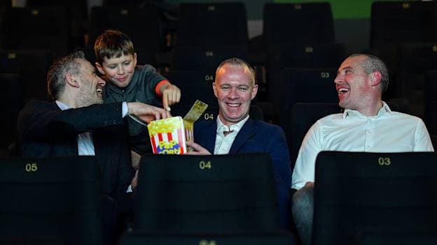 Pictured at the launch of TG4's 2020 season of Laochra Gael were, left to right, Alan Brogan of Dublin and his son Jamie, David Brady of Mayo and Kieran Donaghy of Kerry. 