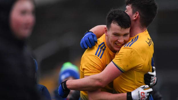 Roscommon players Tadgh O'Rourke, left, and Shane Kiloran celebrate after their Allianz Football League Division 1 Round 2 victory over Monaghan. 
