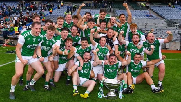 Fermanagh players celebrate after the Lory Meagher Cup Final match between Fermanagh and Cavan at Croke Park in Dublin. 
