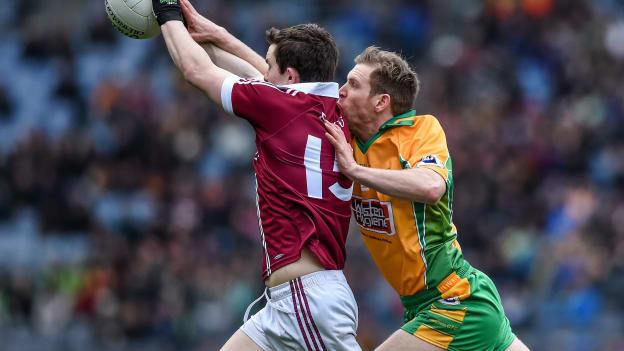Cormac O Doherty, Slaughtneil, and Ciaran McGrath, Corofin, during the 2015 AIB All Ireland Club Final.