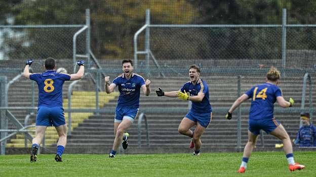 Donie Shine, second from left, Clann na nGael, celebrates after scoring his side's only goal of the game. Roscommon 2015 County Senior Football Championship Final, Pádraig Pearses v Clann na nGael