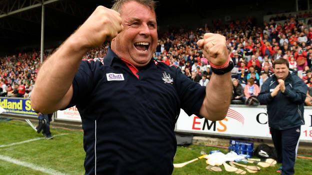 Cork manager Denis Ring celebrates following the Bord Gais Energy All Ireland Under 20 semi-final win over Kilkenny at O'Moore Park.