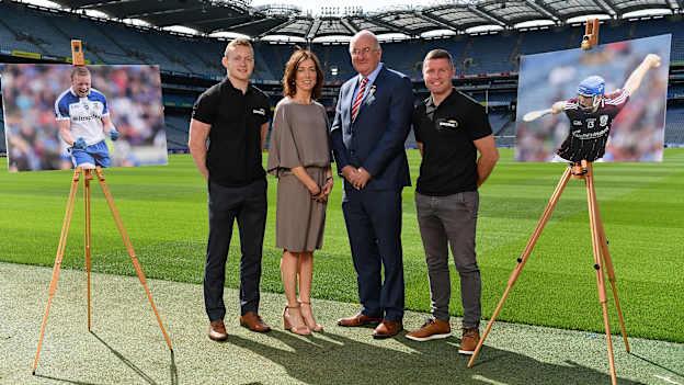 In attendance at the launch of the EirGrid Moments in Time competition were, from left, Colin Walshe of Monaghan, Valerie Hedin, EirGrid External Communications Manager, Uachtarán Chumann Lúthchleas Gael John Horan, and former Galway hurler Damien Hayes.