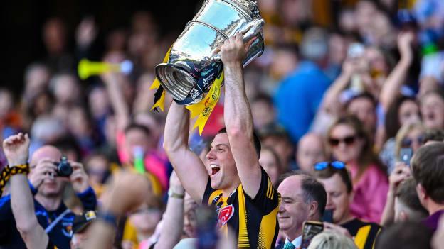 Kilkenny captain Eoin Cody lifts the Bob O'Keeffe Cup after his side's victory in the Leinster GAA Hurling GAA Championship Final match between Kilkenny and Galway at Croke Park in Dublin. Photo by Piaras Ó Mídheach/Sportsfile.