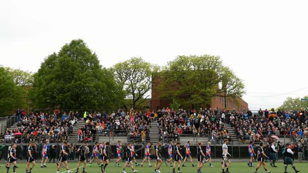 The pre-match parade at Gaelic Park on Sunday.