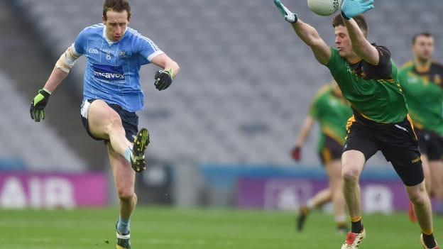 
Colm Cavanagh, Moy Tír Na nÓg, and John Finan, Michael Glaveys, during the 2018 AIB All Ireland Club Intermediate Football Final.