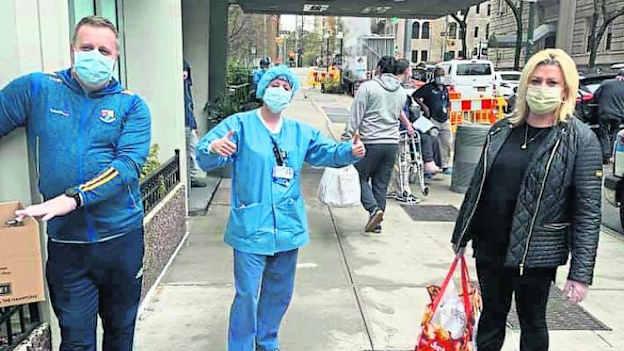 New York football team selectors Dermot York and Cormac McCormack have prepared and delivered meals to the staff of Lenox Hill Hospital. 