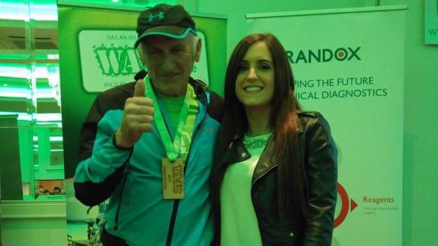 Brian Gallagher, aged 69 years receiving he’s award from the National Healthy Club Coordinator, Aoife O’Brien