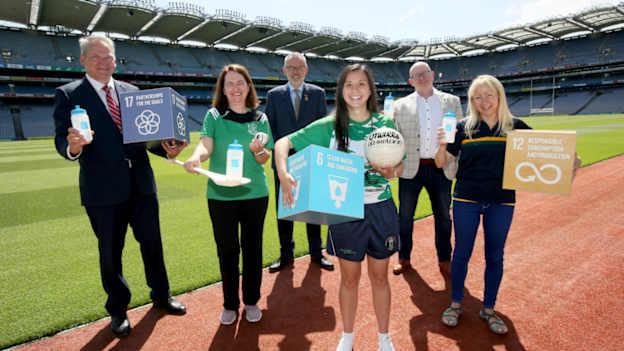 Left to right, Niall Gleeson, Managing Director, Irish Water; Jo Mahon, Lucan Sarsfields, Dublin;Larry McCarthy, Uachtarán CLG;Sammi Chang, St. Patrick's, Limerick;Hugh Coughlan, Regional Waste Management Authority; Eileen Dunne, Park/Ratheniska, Laois. 