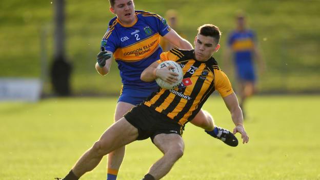 Donal Lenihan, St Peter's Dunboyne, and Iarla Hughes, Summerhill, in Meath SFC Final action at Pairc Tailteann.
