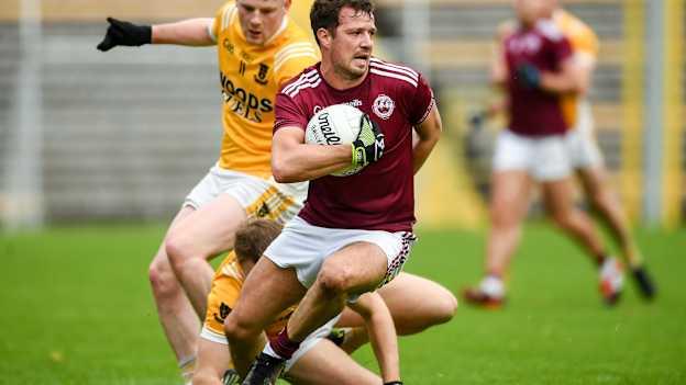 Ryan Wylie, Ballybay Pearse Shamrocks, and Micheal P O'Dowd, Clontibret O'Neill's, in Monaghan SFC action at St Tiernach's Park.