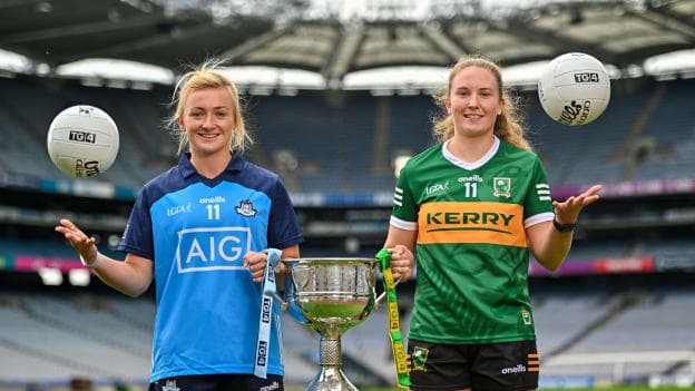 In attendance at the 2023 TG4 All-Ireland Ladies Football Championship Finals Captains Day are Carla Rowe of Dublin, left, and Síofra O'Shea of Kerry at Croke Park in Dublin. Photo by Sam Barnes/Sportsfile