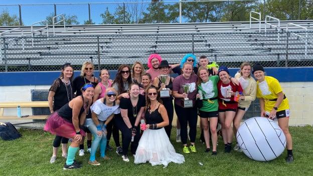 All funds raised by the annual Broomsticks and Boobs Ladies Gaelic Football Tournament goes to breast cancer research.