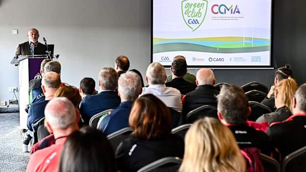 GAA Youth Leadership & Sustainability Manager Jimmy D’Arcy speaking during the GAA Green Club Toolkit Launch at Croke Park in December. Photo by Sam Barnes/Sportsfile