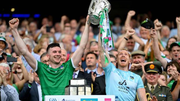 Declan Hannon and Cian Lynch lift the Liam MacCarthy Cup at Croke Park.