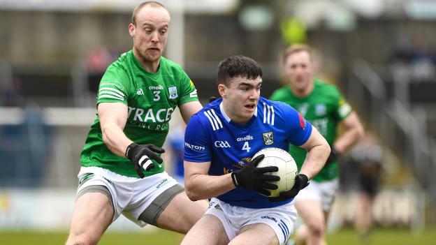 Niall Carolan of Cavan in action against Ché Cullen of Fermanagh during the Allianz Football League Division 3 match between Cavan and Fermanagh at Kingspan Breffni in Cavan. 