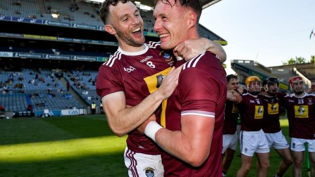 Westmeath players Cormac Boyle, left, and Tommy Doyle after the Joe McDonagh Cup Final match between Westmeath and Kerry at Croke Park in Dublin. 