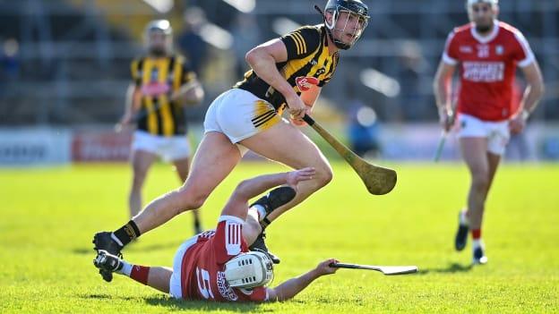Darragh Corcoran of Kilkenny in action against Tommy O’Connell of Cork during the Allianz Hurling League Division 1 Semi Final match between Kilkenny and Cork at UMPC Nowlan Park in Kilkenny. 