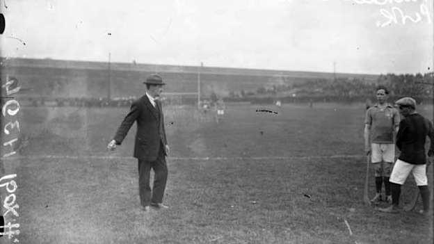 Michael Collins throwing in the sliotar at the 1921 Leinster Hurling Final