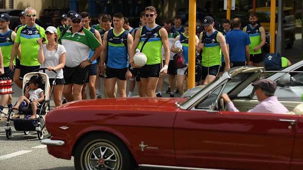 The Irish International Rules team walking to Langley Park, Perth in 2017.