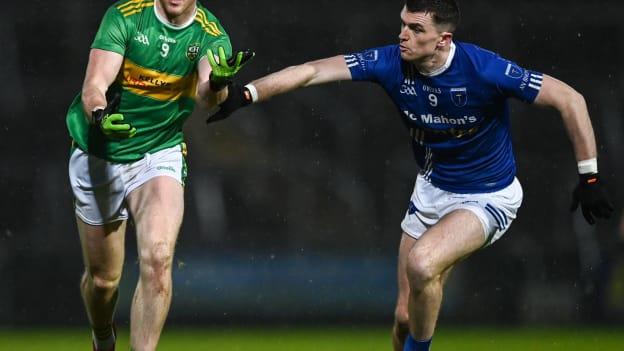 Emmett Bradley, Glen, and Michael McCarville, Scotstown, in AIB Ulster Club SFC Final action. Photo by Ramsey Cardy/Sportsfile