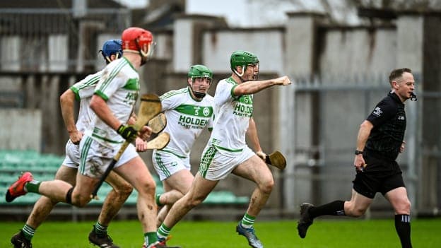 Eoin Cody leads the charge of celebration after his late goal saved Ballyhale Shamrocks from their first championship knockout defeat since 2017. 