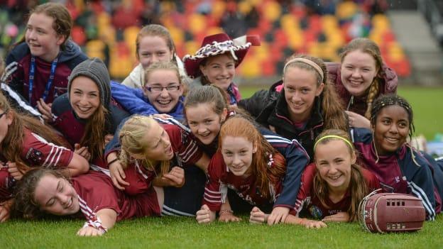 Members of the Athenry Co Galway Girls U14 Camogie team celebrate winning the championship during day 2 of the Aldi Community Games August Festival 2017 at the National Sports Campus in Dublin.