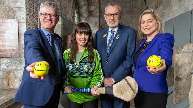 UCC President Professor, John O’Halloran, UCC GAA club member, Claire O’Shea, Uachtarán Cumann Lúthchleas Gael, Larry McCarthy, and Bystander Intervention Programme Director Professor, Louise Crowley.