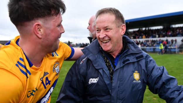 Keelan Sexton and Colm Collins celebrate following Clare's Munster SFC Quarter-Final win over Cork at Cusack Park. Photo by Piaras Ó Mídheach/Sportsfile